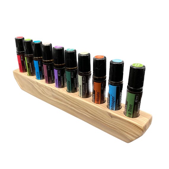 Single piece 10 oils organizer made of olive wood for Doterra oils wooden holder for oil bottles essential oils 10ml bottle holder + glass vase