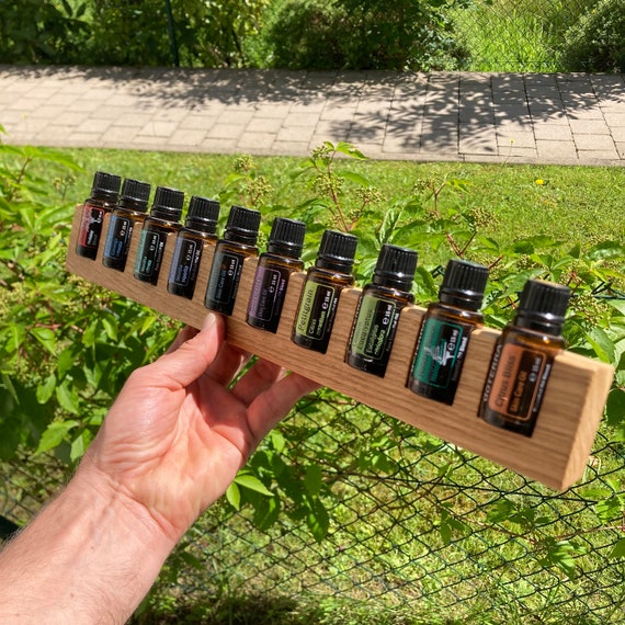 10-bottle oak wood oil organizer stand for doTERRA oils, wooden holder for 15ml essential oil bottles