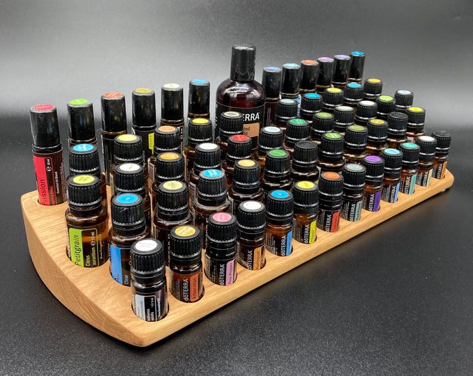 The "One for All" beautiful, unique piece made of oak, curved multi-display for essential oils, e.g., doTerra essential oils.
