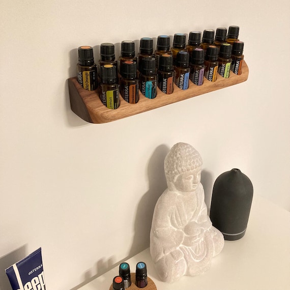 Wall shelf and stand in ONE for e.g. doterra 15ml essential oil bottle holder 29 mm diameter made of beautiful walnut wood