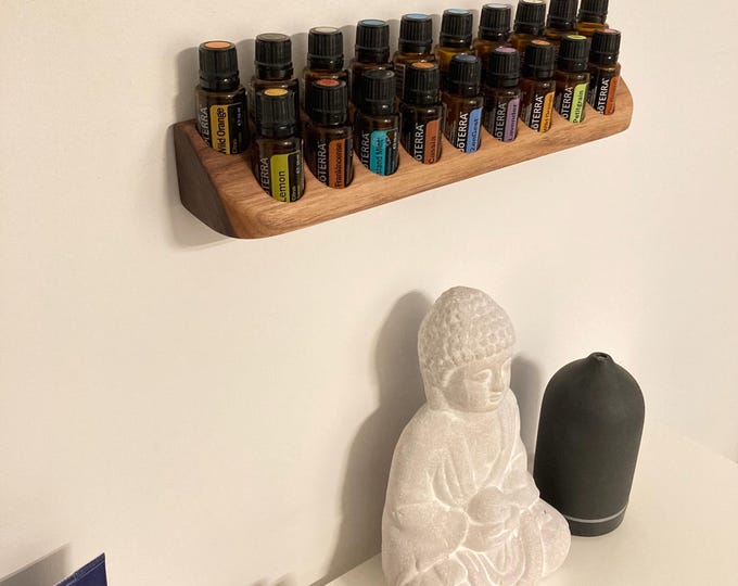 Wall shelf and stand in ONE for e.g. doterra 15ml essential oil bottle holder 29 mm diameter made of beautiful walnut wood