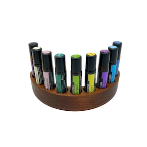 9 semi-circular oil organizer made of smoked oak for e.g. Doterra oils, for oil bottles essential oils 10ml bottle holder + glass vase
