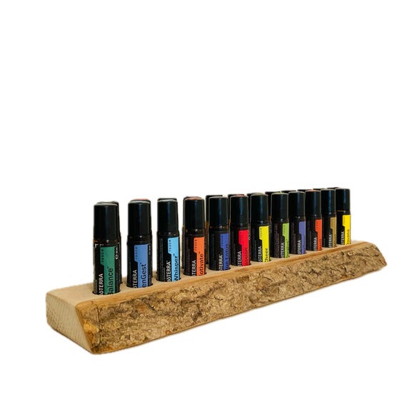 Beautifully curved, unique piece made of untreated ash wood for 24! Oil Roll-Ons 10ml Display Stand for e.g. doTERRA Essential Oils