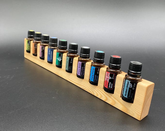 10-pack display made of finest larch wood for e.g. Doterra oils Wooden holder for oil bottles Essential oils 15ml display