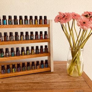 Oils shelf display for e.g. DoTERRA wooden stand for 40 oil bottles 15ml essential oils oak wood