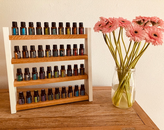 Oil shelf display for e.g. DoTERRA wooden stand for 40 oil bottles 15ml essential oils oak wood