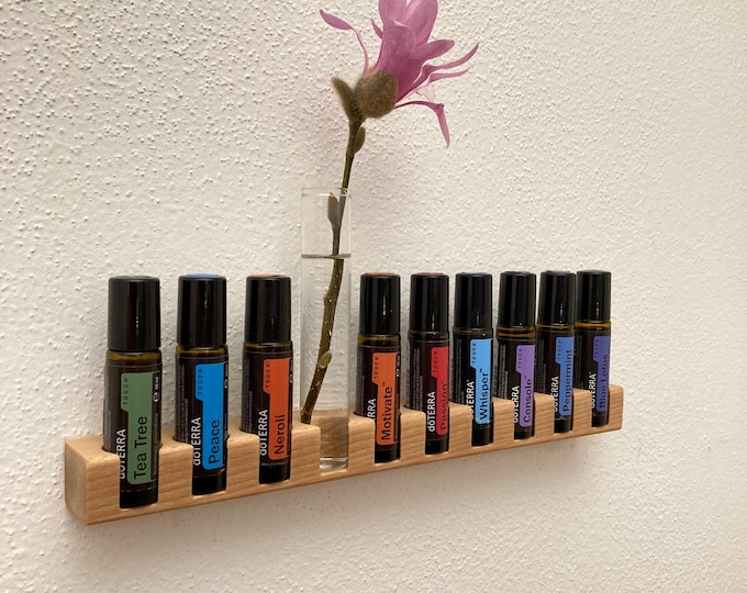 10-piece wall shelf or stand for e.g. Doterra AromaTouch RollOns Essential Oils 10ml bottle holder