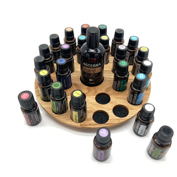 Round oil stand for e.g. 24 x 15ml Doterra oil storage oil bottles essential oils made of oak wood
