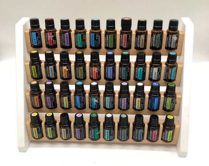 Oil shelf display for e.g. DoTERRA wooden stand for 40 oil bottles 15ml essential oils beech wood