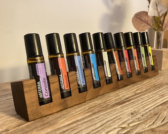 10-bottle display stand for doTERRA oils, wooden holder made of walnut for 10ml essential oil bottles