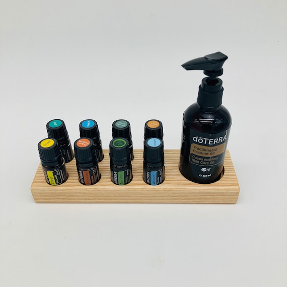 Stand Display for Doterra Oils Wooden Holder Ash Wood for 8 Oil Bottles of 5ml Essential Oils + Fractionated Coconut Oil