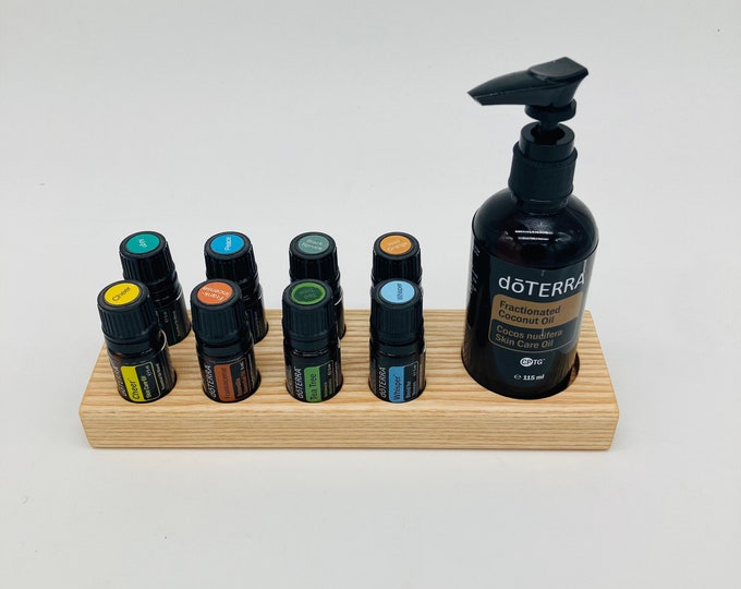 Stand Display for Doterra Oils Wooden Holder Ash Wood for 8 Oil Bottles of 5ml Essential Oils + Fractionated Coconut Oil