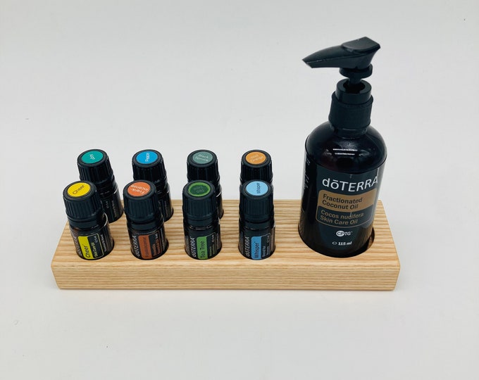 Stand display for Doterra oils wooden holder ash wood for 8 oil bottles of 5ml essential oils + fractionated coconut oil