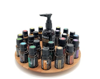 Round oil stand for e.g. 24 x 15ml Doterra oils storage oil bottles essential oils made of beech/oak wood
