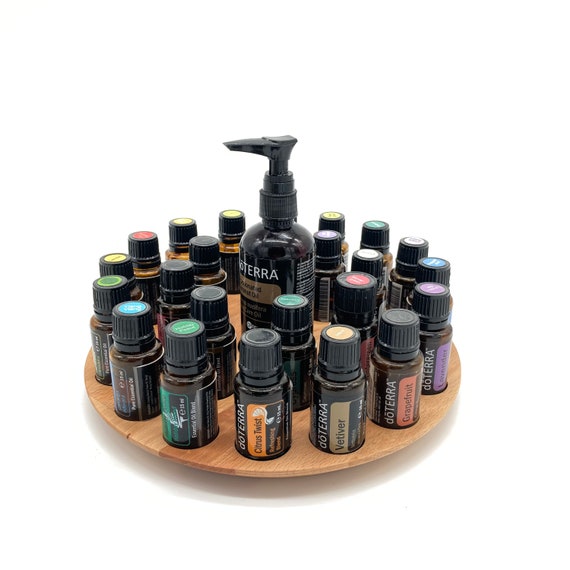 Round oil stand for e.g. 24 x 15ml Doterra oils storage oil bottles essential oils made of beech/oak wood