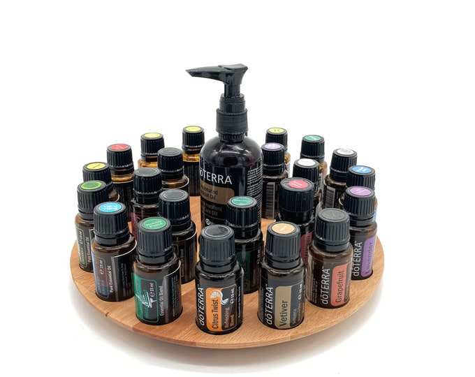Round oil stand for e.g. 24 x 15ml Doterra oil storage oil bottles essential oils made of beech/oak wood