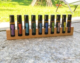 10er Oils Stand for Doterra Oils Wooden Holder Unique Piece Made of Linden Wood for Oil Bottles Essential Oils 10ml Bottle Holder + Glass Vase