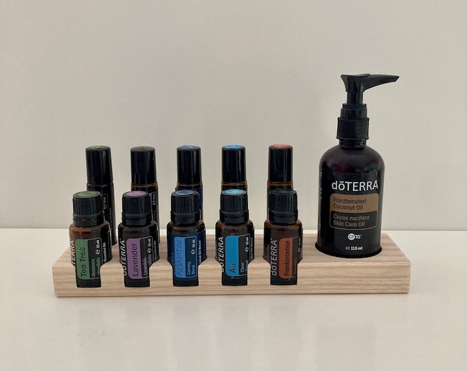 Combination display 5 + 5 + 1 oils Organizer display for RollOns, 15ml and FCO Doterra oils Wooden holder for oil bottles of essential oils