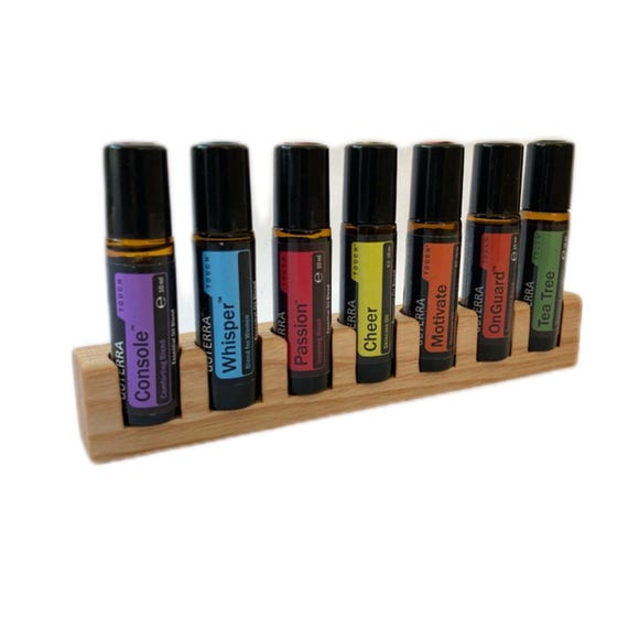 7-piece oil organizer stand for doTERRA oils, wooden holder for oil bottles, 10ml essential oil bottle holder + glass vase