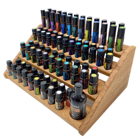 Large grandstand oil shelf display for e.g. doTERRA, wooden stand for 39+25+25+1 essential oil bottles, oak wood