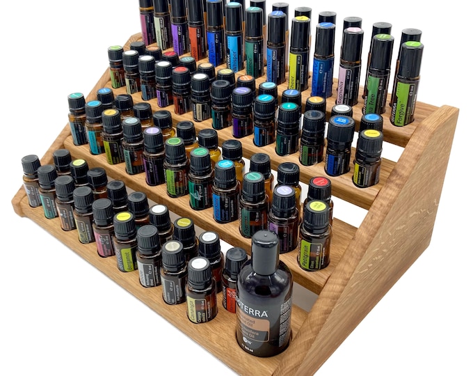 Large grandstand oils shelf display for e.g. DoTERRA wooden stand for 39+25+25+1 oil bottles essential oils oak wood