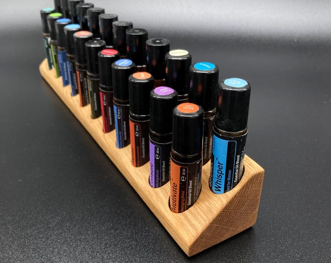 Beautifully curved, unique piece made of oak wood for 23! Oil Roll-Ons 10ml display for e.g. Doterra Essential Oils