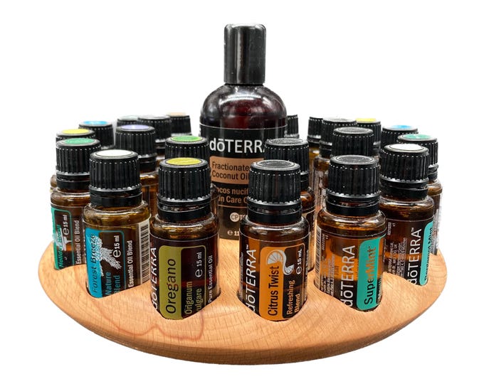 Round oil stand for e.g. 24 x 15ml + FCO Doterra oils storage oil bottles essential oils made of beech wood