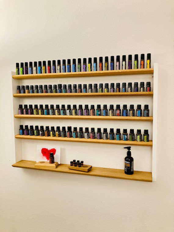 Multi Oils Wall Shelf - Display for e.g. DoTERRA Wooden Stand for 44+26+26 Oil Bottles Essential Oils Oak Wood