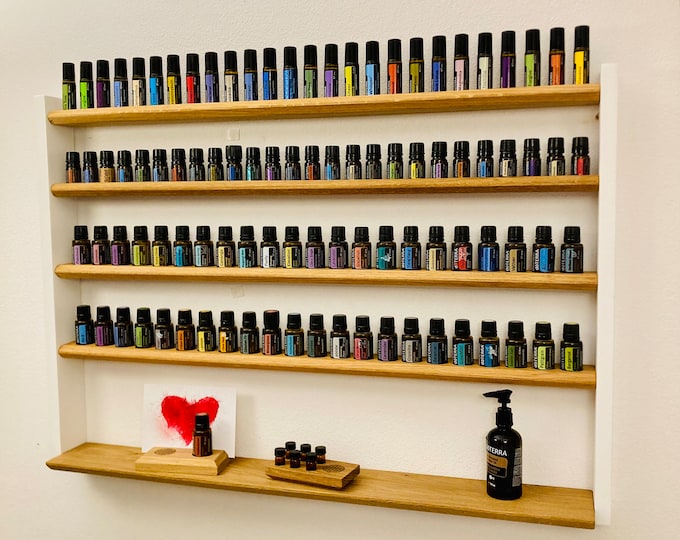 Multi Oils Wall Shelf - Display for e.g. DoTERRA Wooden Stand for 44+26+26 Oil Bottles Essential Oils Oak Wood