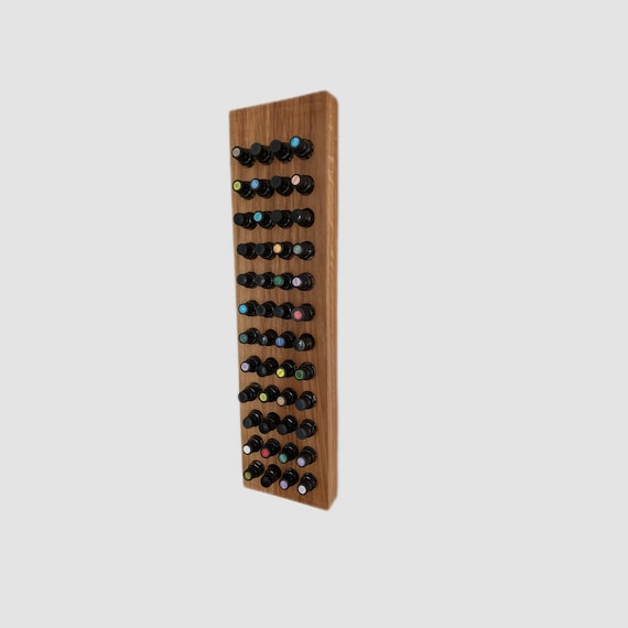 Oak wood plank panels wall shelf - display for essential oil bottles such as Doterra