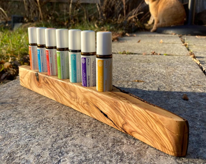 Unique 7-piece oil organizer - e.g. KiDs Collection by Doterra - Oil display made of olive wood for RollOns Essential Oils 10ml