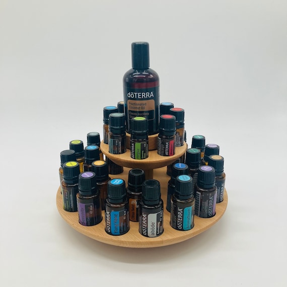 The round grandstand -pyramid- made of beech wood for essential oil bottles such as Doterra 24+8+1 spaces