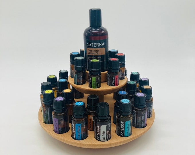 The round grandstand -pyramid- made of beech wood for essential oil bottles such as Doterra 24+8+1 spaces