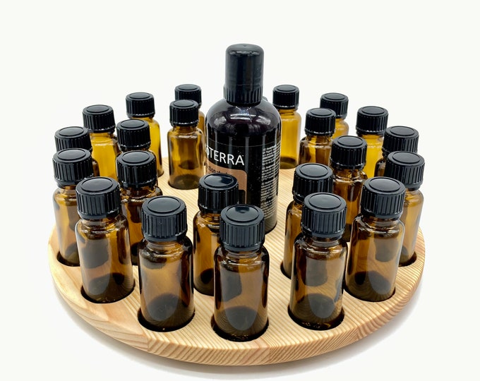 Round oil stand for e.g. 24 x 15ml e.g. for Doterra oil storage oil bottles essential oils made from pine wood