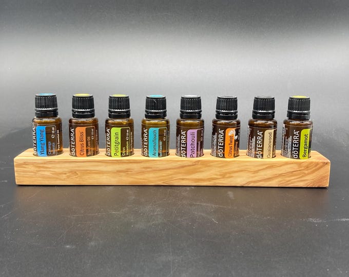 Unique piece made of olive wood for Doterra oils Wooden holder for 8 oil bottles of 15ml essential oils