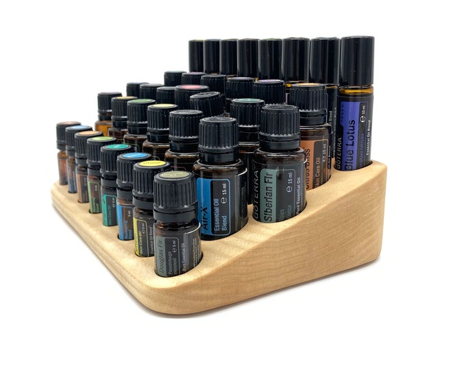 The "one for everything" organizer - multi stand for essential oils e.g. DoTerra wooden holder for oil bottles essential oils + glass vase