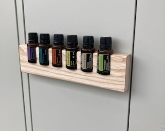 Set of 6 oil organizers WITH MAGNET for hanging or as a stand for essential oils, wooden holder, 29 mm diameter, 15 ml bottles