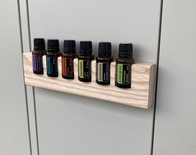 Set of 6 oil organizers WITH MAGNET for hanging or as a stand for essential oils, wooden holder, 29 mm diameter, 15 ml bottles