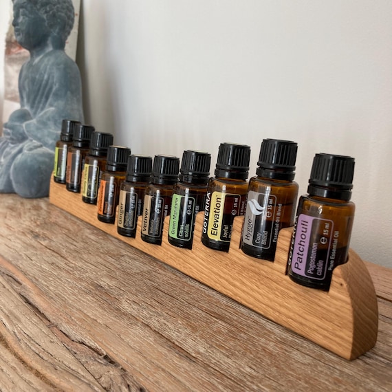 10-piece display made of finest oak wood for e.g. doTERRA oils. Wooden holder for oil bottles. 15ml display for essential oils.