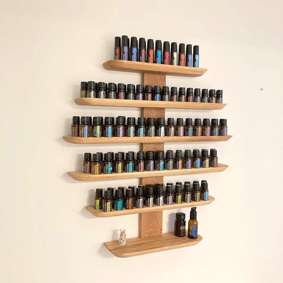 Unique piece - ultimate wall shelf - for essential oil bottles - handcrafted oak shelf for e.g. doterra or Young Living