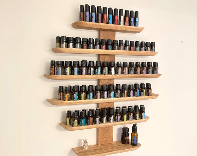 Unique piece - ultimate wall shelf - for essential oil bottles - handcrafted oak shelf for e.g. doterra or Young Living