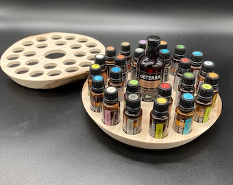 Round display stand for e.g. 24x15ml doTERRA oil storage bottles. Essential oils made of ash wood with some natural bark, untreated.