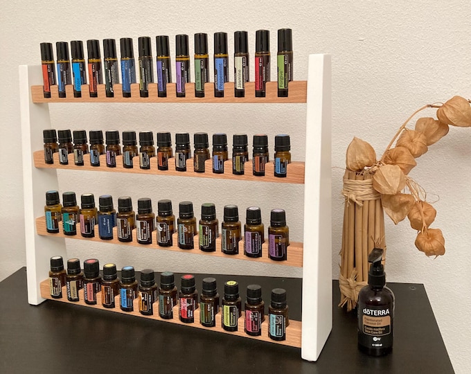 Multi Oils Shelf Display for e.g. DoTERRA Wooden Stand for 24+14+14 Oil Bottles Essential Oils Oak Wood
