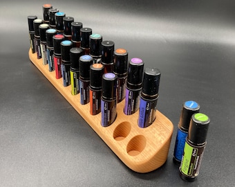 Beautifully curved beechwood storage box for 23 oil roll-ons (10ml) – suitable for doTERRA essential oils, for example.