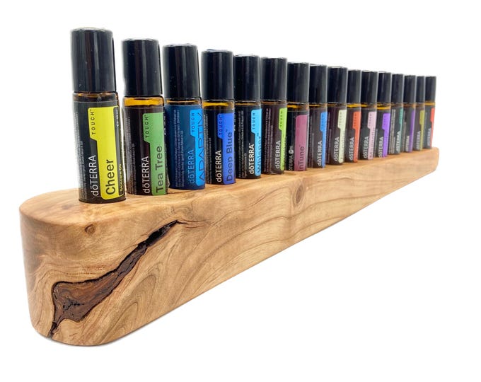 16 RollOns Unique piece made of beautiful cherry wood with knot inclusion - stand for e.g. Doterra Essential Oils 10ml bottles