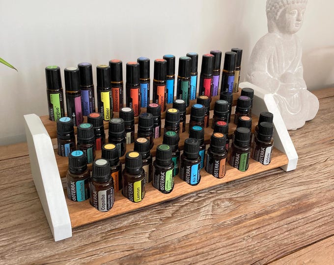 Special sale - Display item, the last of its kind - Shelf for 15 oil bottles each (15ml, 5ml + Roll-On) in oak wood