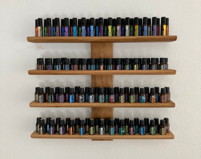 Wooden wall shelf - display for essential oil bottles - handmade shelf made of oak wood for e.g. Doterra or Young Living