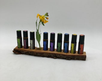 Unique piece with natural edge made of cherry wood for Doterra oils Wooden holder for 10 oil bottles RollOns a 10ml essential oils