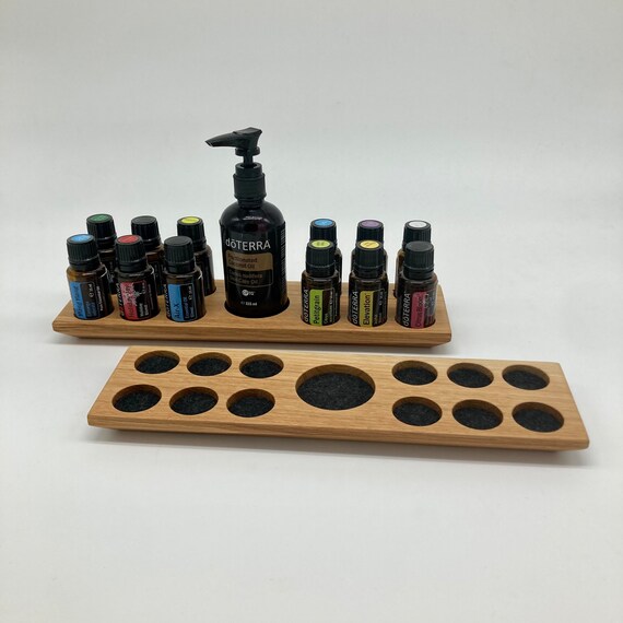 Oil stand made of oak wood for 12x 15ml bottles and FCO optionally with felt insert for Doterra oils display for oil bottles essential oils