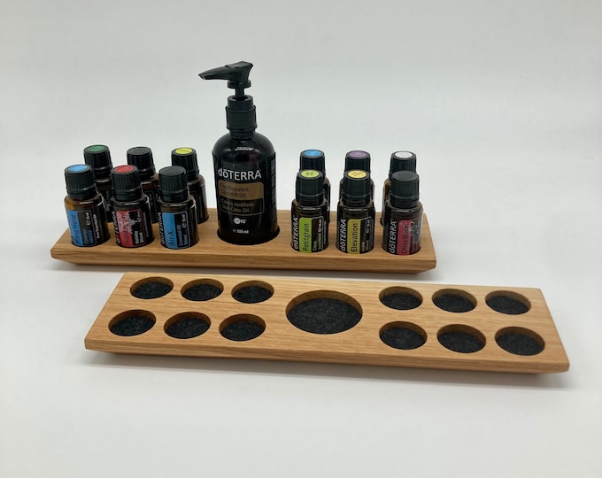 Oil stand made of oak wood for 12x 15ml bottles and FCO optionally with felt insert for Doterra oils display for oil bottles essential oils